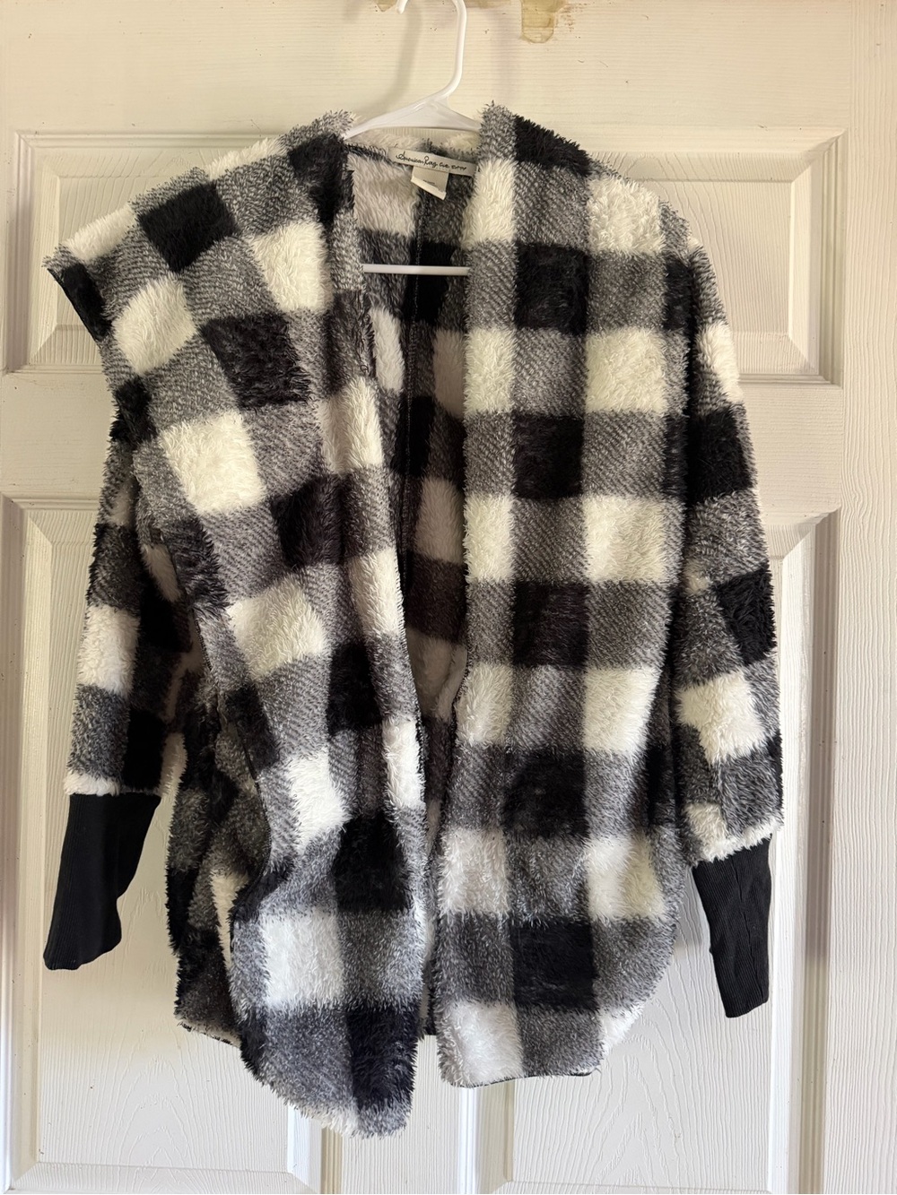 American Rag Black & White Plaid Teddy Jacket